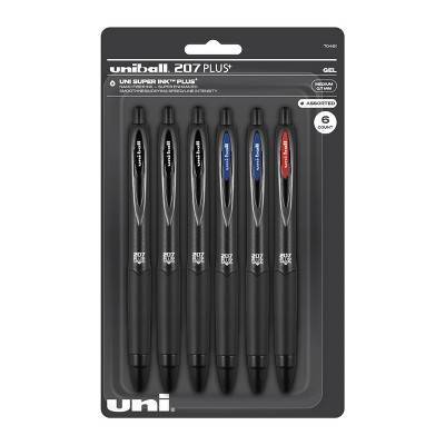 Uniball 207 Plus+ Gel Pen Medium Point Ink Pen, Multicolor (6 pack)