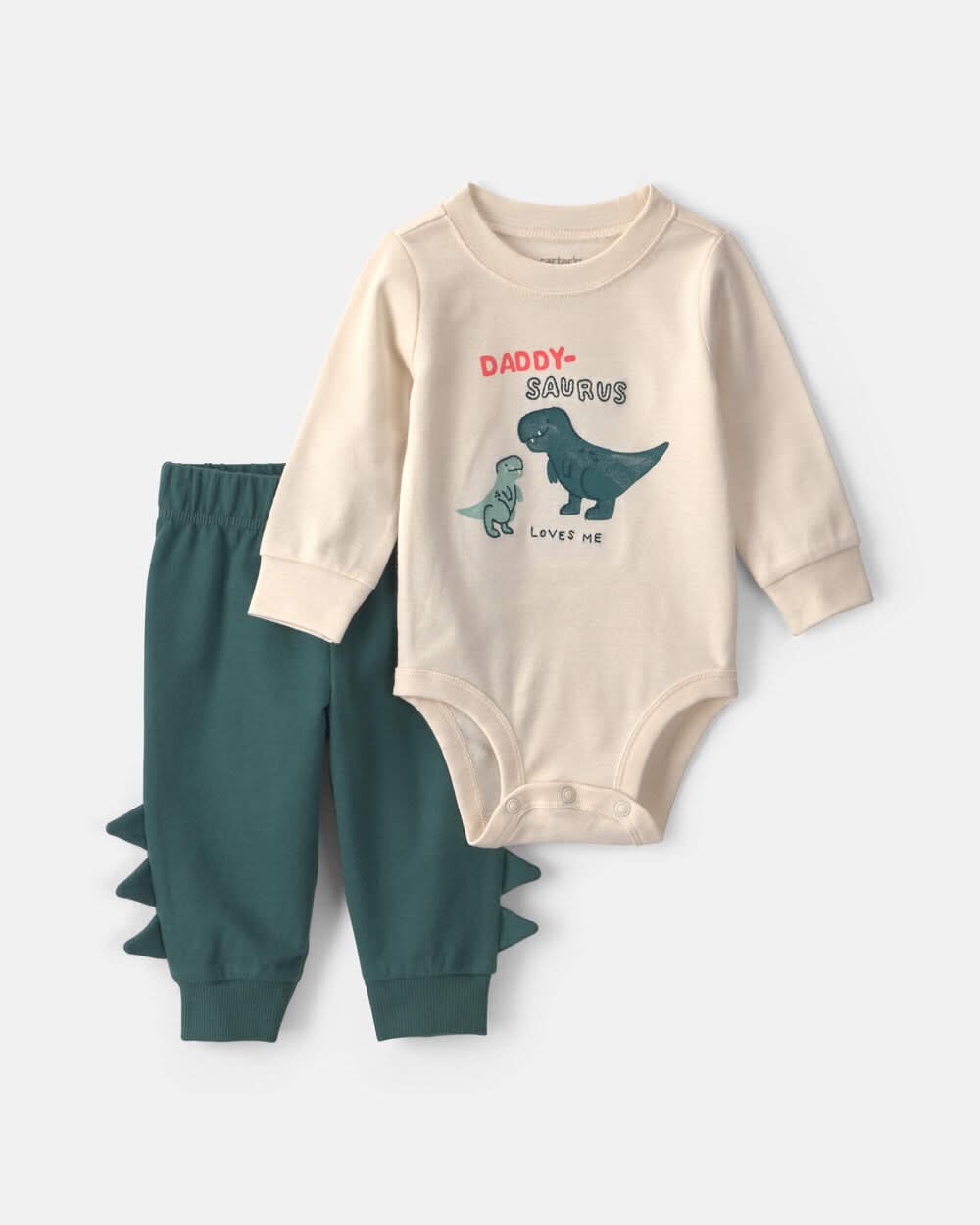 Baby Boy 2-Piece 'Daddy-saurus Loves Me' Long-Sleeve Bodysuit & Pant Set - Green/Cream - 18M