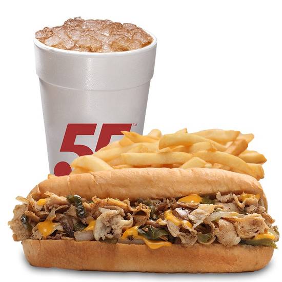Order Chicken Cheesesteak ('All The Way') Meal food online from Hwy 55 Burgers, Shakes & Fries store, New Bern on bringmethat.com