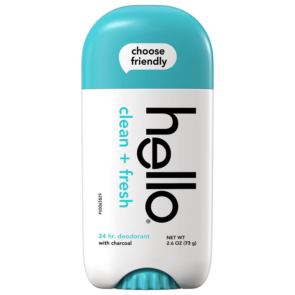 Hello Clean + Fresh Deodorant With Activated Charcoal, No Aluminum + No Baking Soda, Vegan & Parabens Free 2.6oz