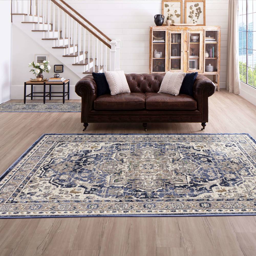 allen + roth Evelyn 8 X 10 (ft) Blue Indoor Geometric French Country Area Rug | 92102 70044 096120