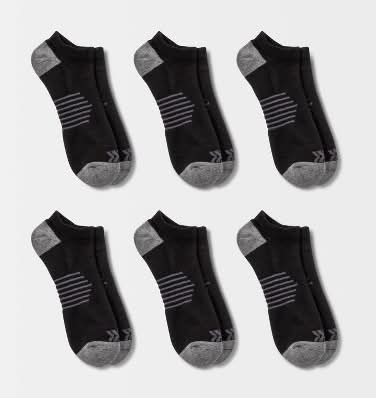 All In Motion Striped Arch No Show Socks, Men, 6-12, Black (6 ct)