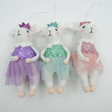 Holiday Time Set Of 3 Mouse Ornaments - Purple, Green, Pink