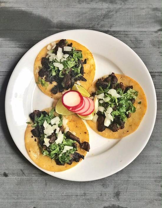 Tres Tacos Americano de Carne Asada (Hanger Steak)