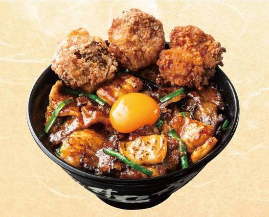 唐揚げ合盛り大阪ホルモン牛カルビ味噌焼肉丼