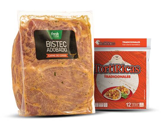 Arreo Bistec Cerdo Adobado 1 K + Tortirica Tortilla 12 Uds (PLU 16843)