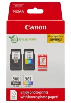 Cartucho de Tinta Canon PG560XL/CL561XL pack - Negro/Tricolor + Papel GP501