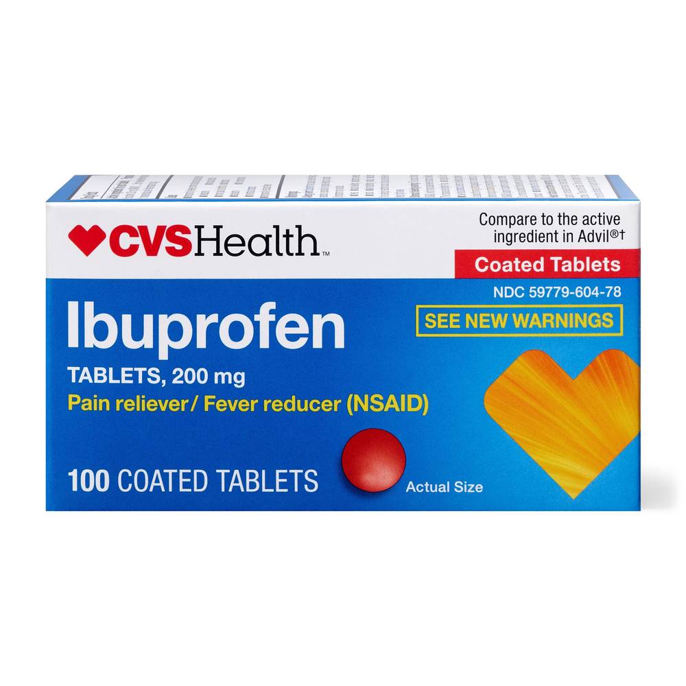 Cvs Health Ibuprofen Pain Reliever & Fever Reducer (Nsaid) 200 Mg Coated Tablets, 100 Ct