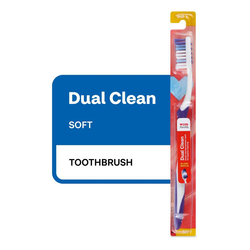 CVS Health Dual Clean Toothbrush, Soft Bristle, 1 CT