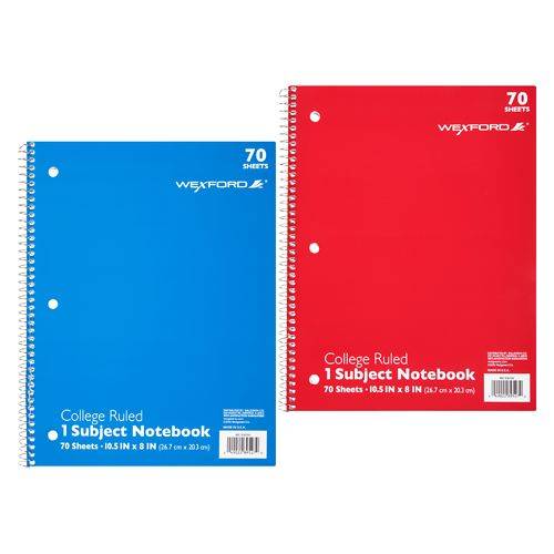 Wexford 1 Subject College Ruled Notebook Assortment - 70.0 sh