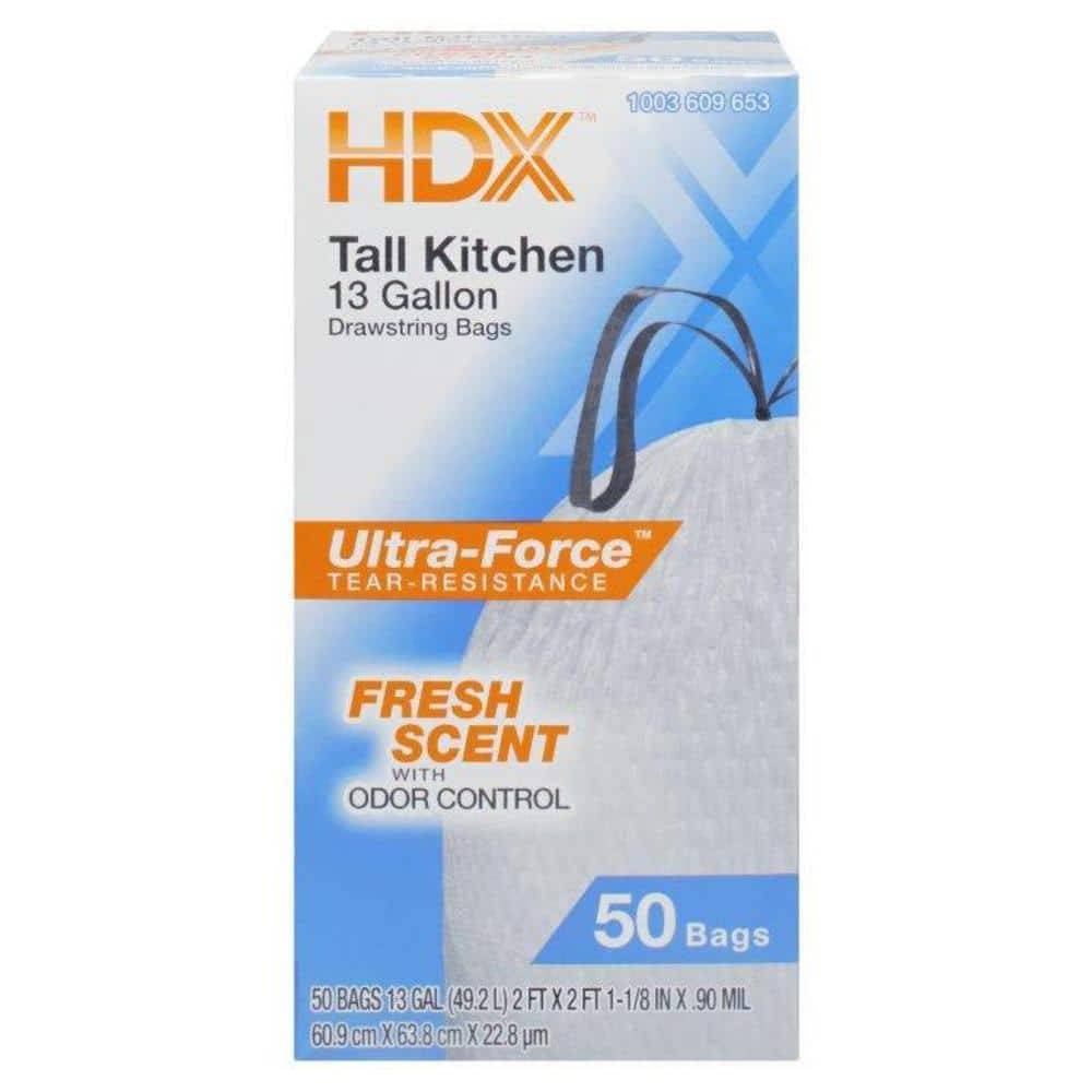 HDX 13 Gal Drawstring Trash Bags, Fresh, White (50 ct)