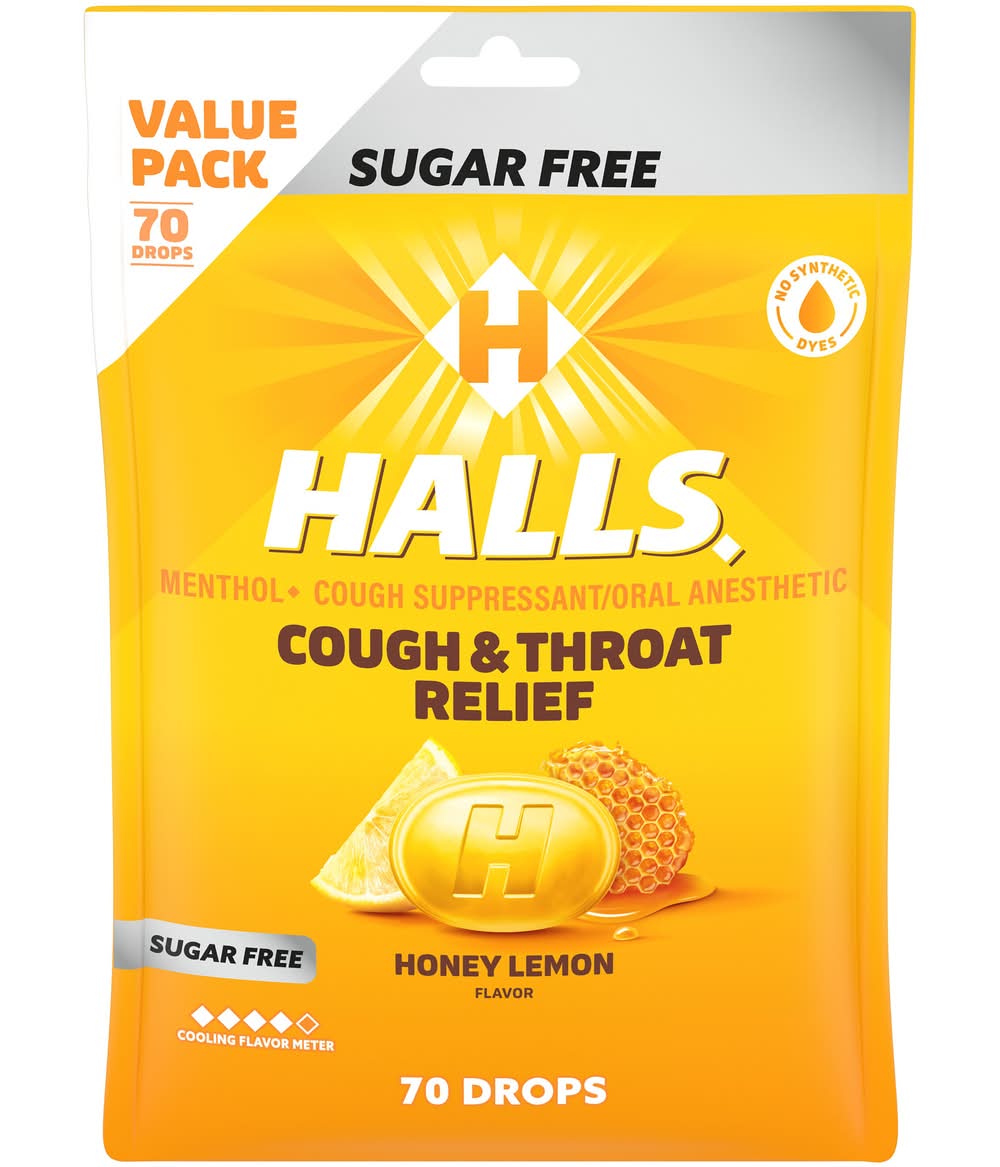 Halls Cough & Throat Relief Drops Value pack, Honey Lemon (7.66 oz)