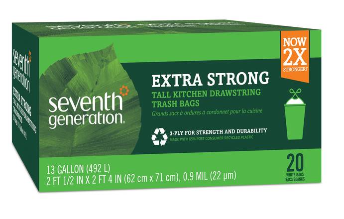 Seventh Generation Extra Strong 13 Gallon Tall Kitchen Drawstring Trash Bags (20 ct)