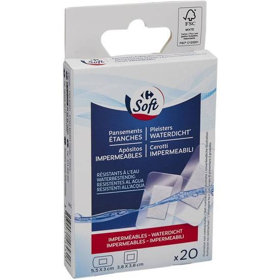 Carrefour Soft - Pansements étanches (20 unités)(5.5 x 3 cm - 3.8 x 3.8 cm)