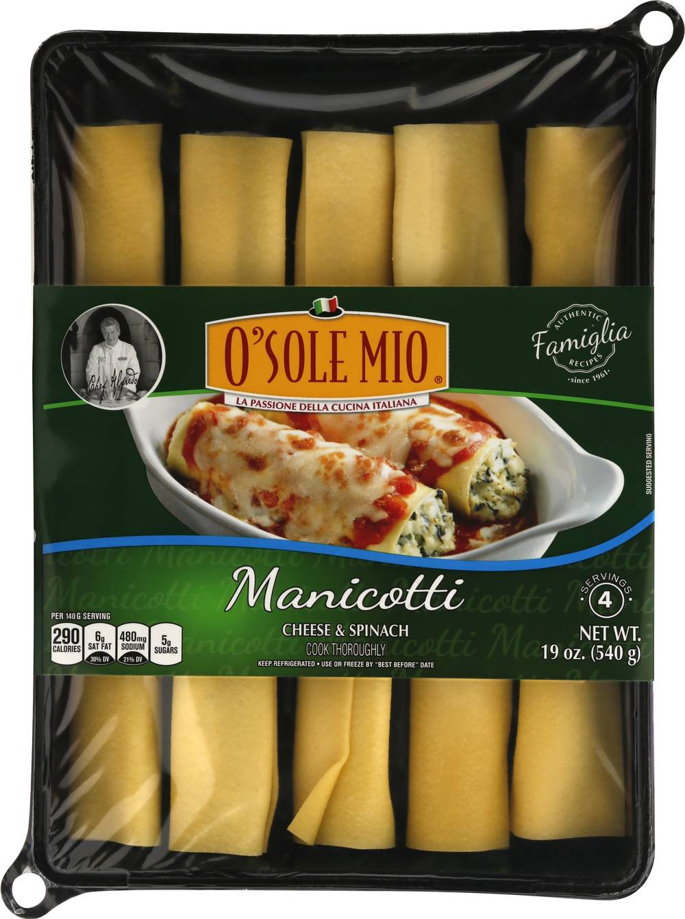 O'sole Mio Cheese & Spinach Manicotti Pasta