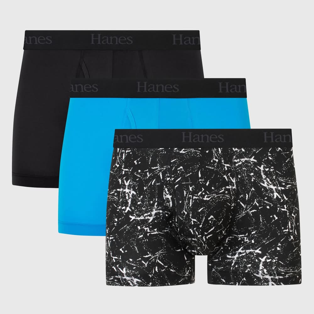 Hanes Originals Premium Super Stretch Trunks, Men, M, Blue-Black (3 ct)