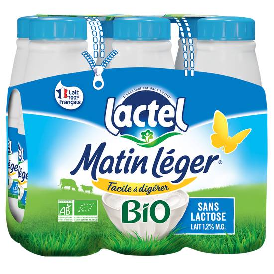 Lactel - Matin léger lait bio sans lactose uht 1,2% mg (6 pièces, 500 ml)