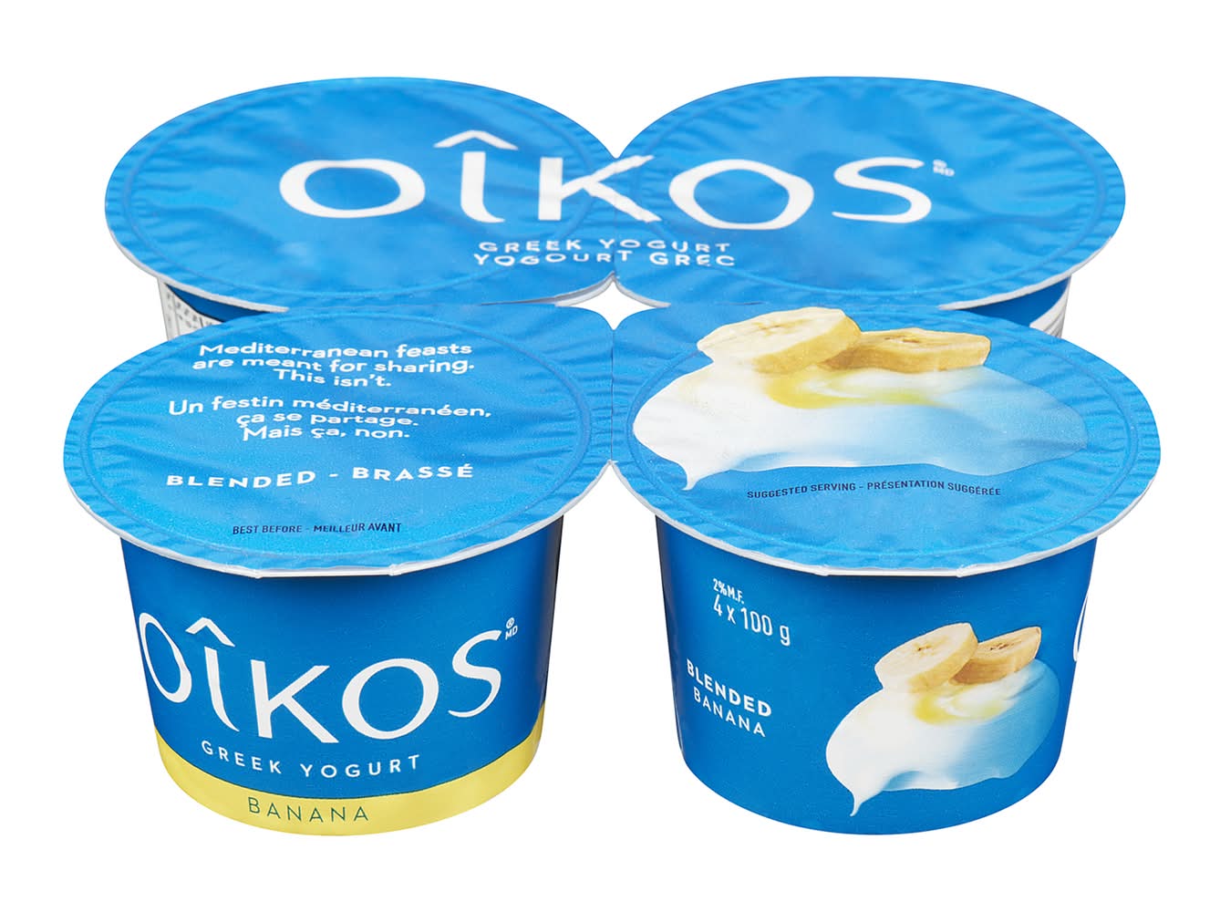 Oikos yaourt grec 2% m.g. - greek yogurt 2% m.f. (4 pièces) (banane)