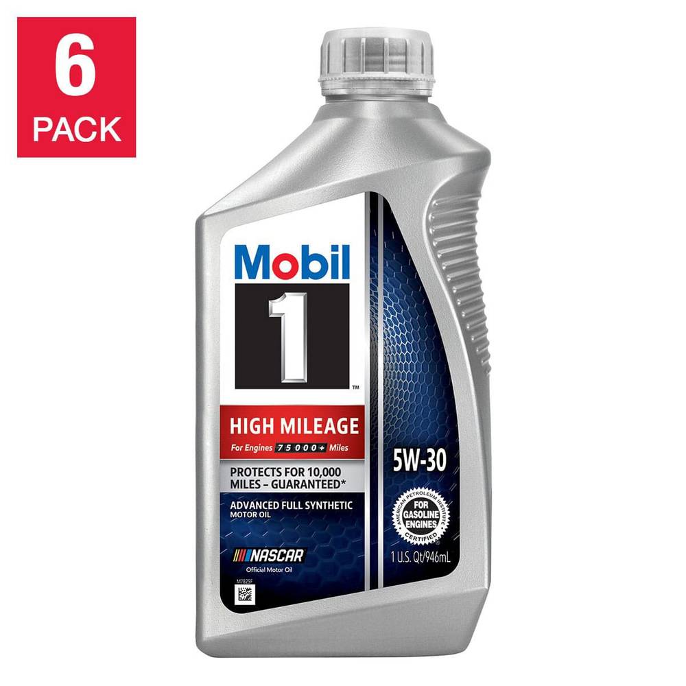 Mobil 1 High Mileage Full Synthetic Motor Oil 5W-30, 1-Quart/6-Pack