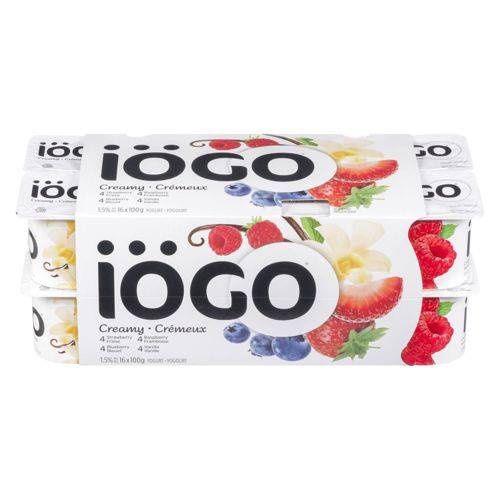 Iögo yaourt crémeux 1.5% m.g. - creamy yogurt 1.5% m.f. (16 pièces) (fraise-framboise-bleuet-vanille)