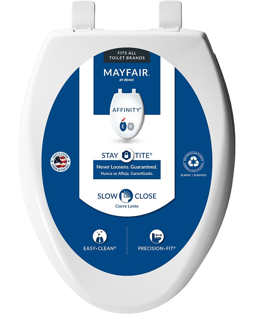 Mayfair by Bemis Affinity Plastic White Elongated Soft Close Toilet Seat