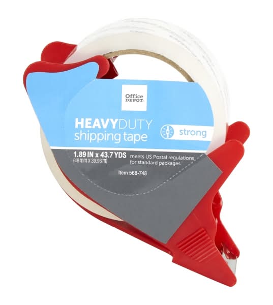 Office Depot® Brand Heavy Duty Shipping Packing Tape With Dispenser, 1.89" x 43.7 Yd., Crystal Clear