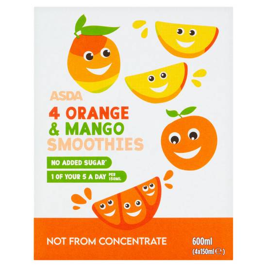 ASDA Kids Orange & Mango Smoothies 4 x 150G
