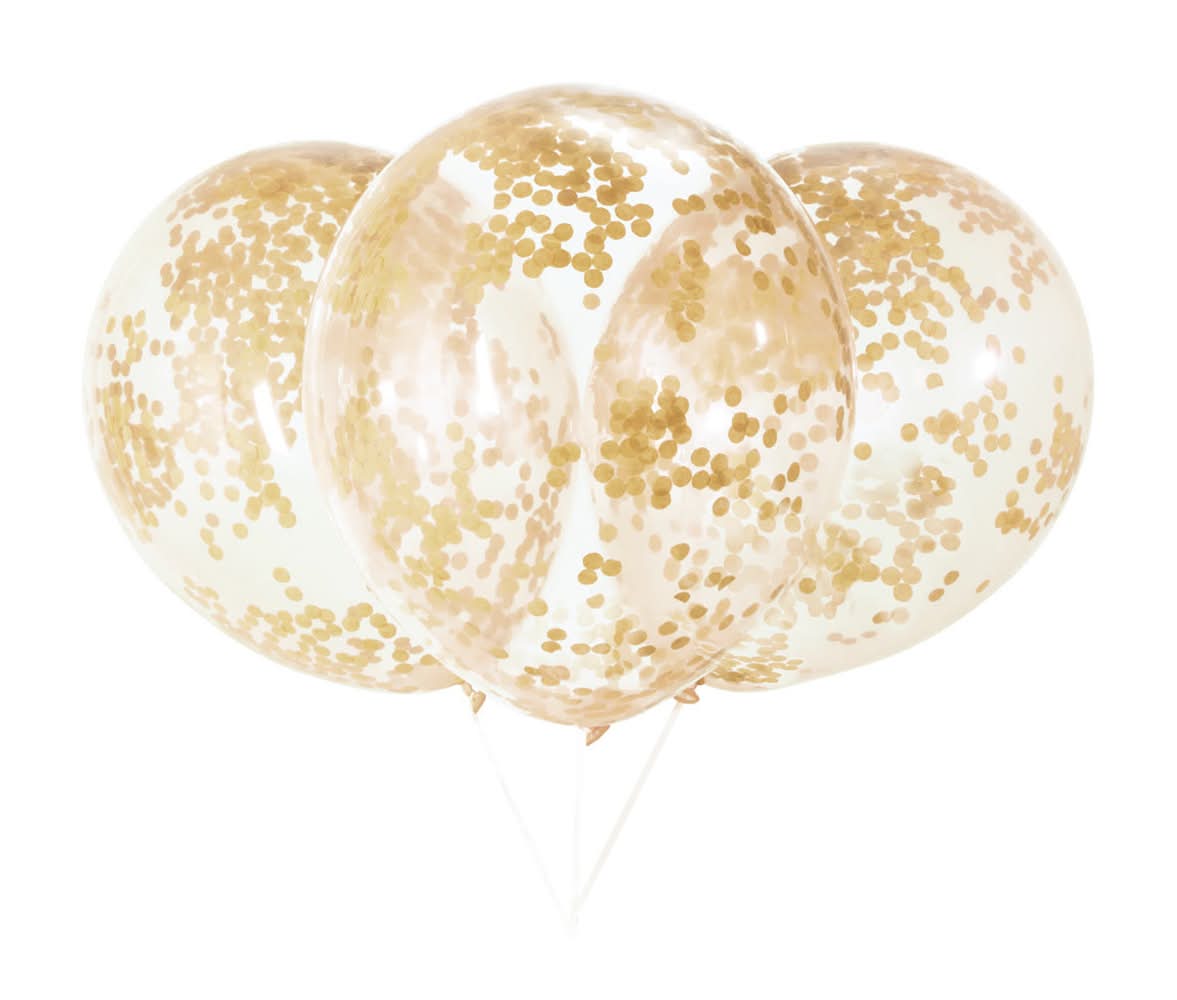 321 Party Clear Confetti Balloons Gold Confetti 12-Inch 6 Ct