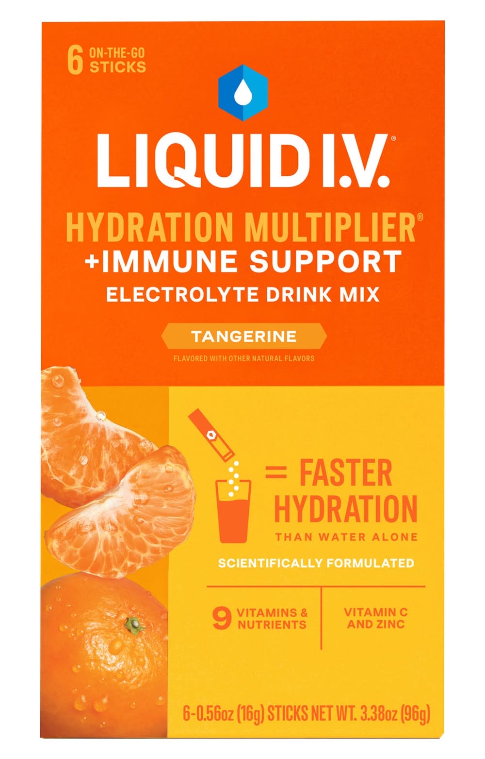 Liquid I.V. Hydration Multiplier + Immune Support Electrolyte Drink Mix Sticks, Tangerine, Tangerine (6 x 0.56 oz)