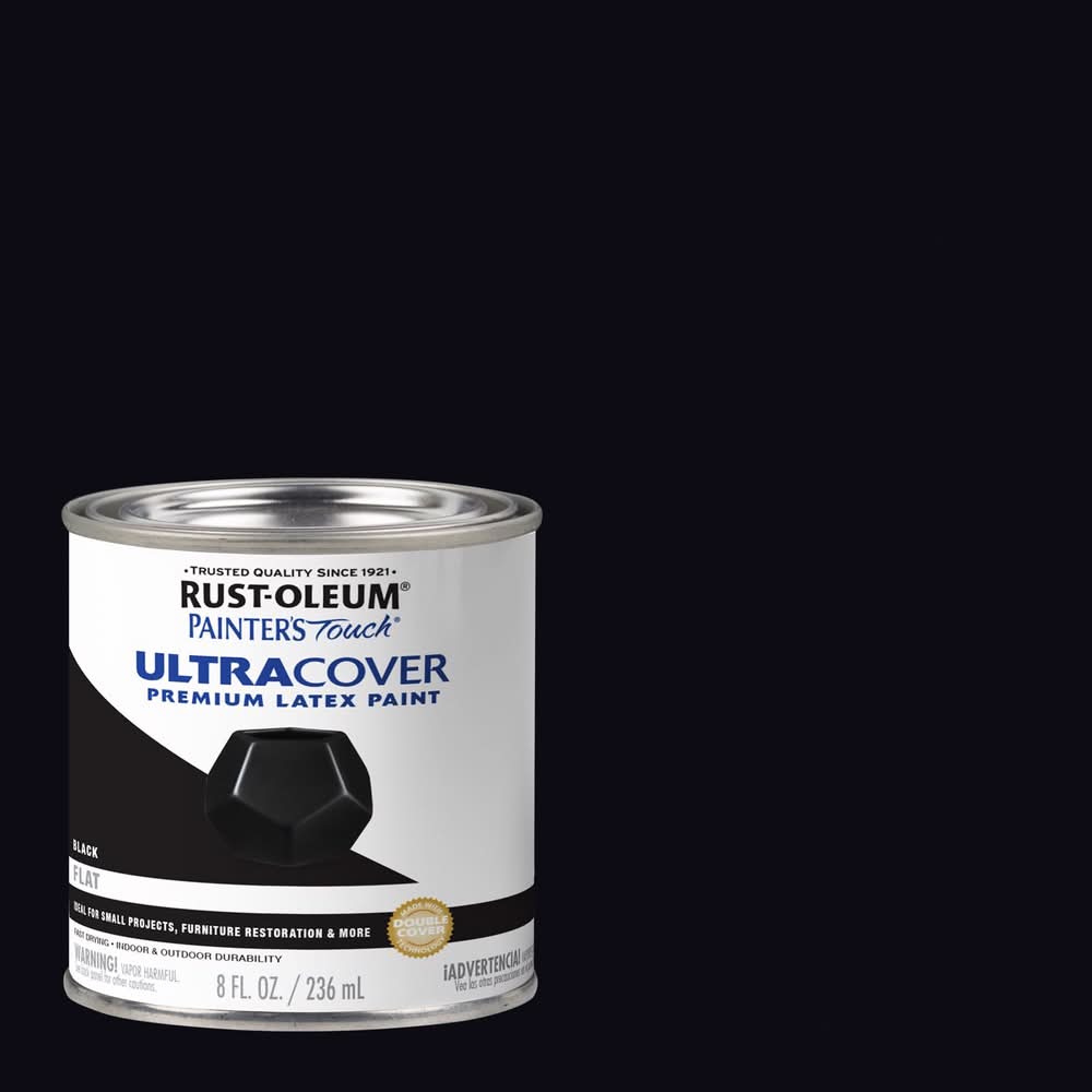 Rust-Oleum Painters Touch Flat Black Water-Based Ultra Cover Paint Exterior And Interior 0.5 Pt