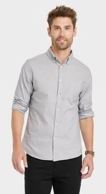 Goodfellow & Co. Every Wear Long Sleeve Oxford Button Down Shirt, Men, M, Gray