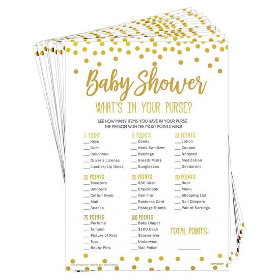Gold White What's in Your Purse Baby Shower Game
