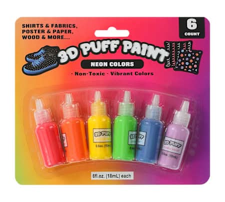 3D Neon Colors Puff Paint 6-Pack