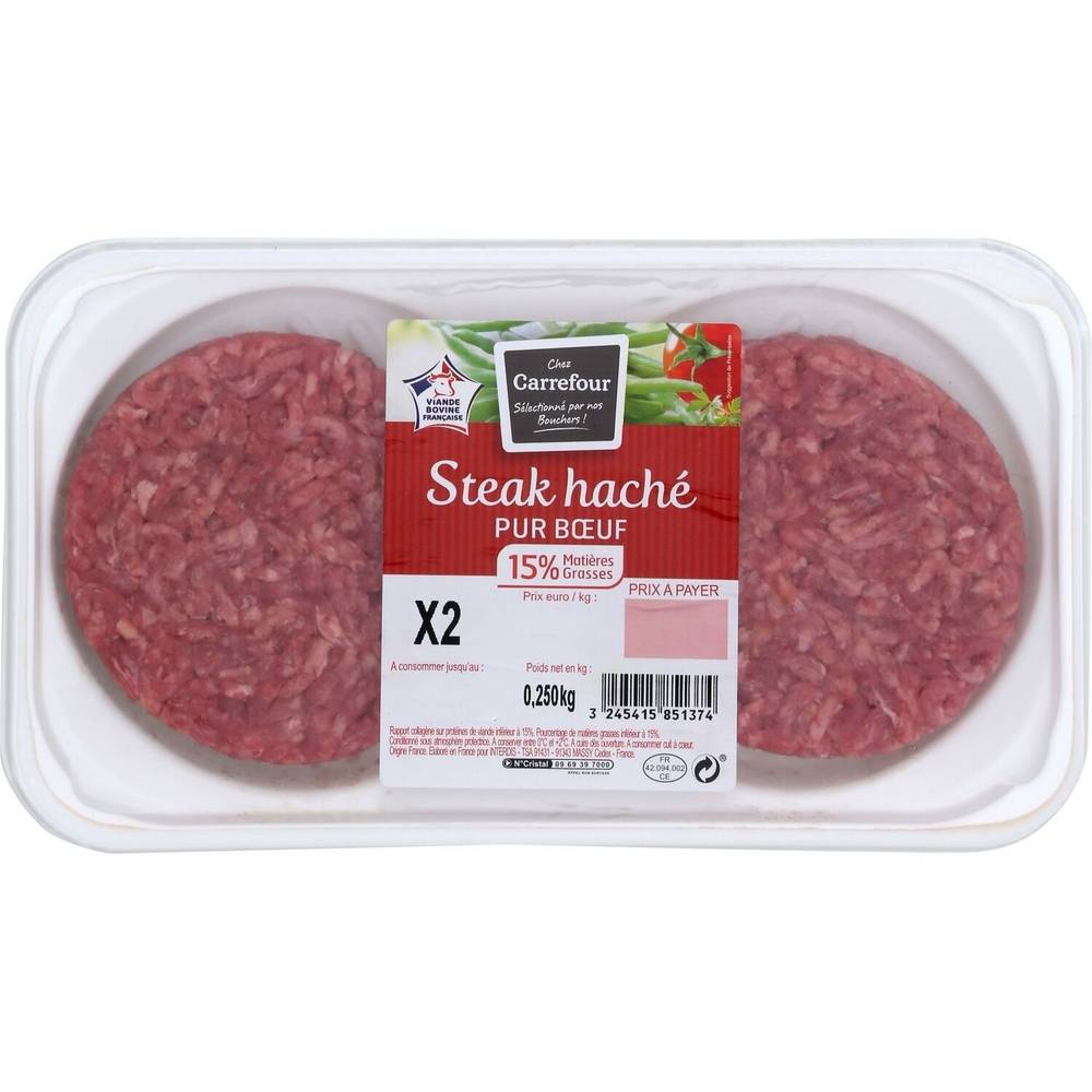 Carrefour - Steaks hachés pur bœuf (2 pièces)