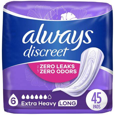 Always Discreet Adult Incontinence Pads For Women, Extra Heavy Long (45 ct)