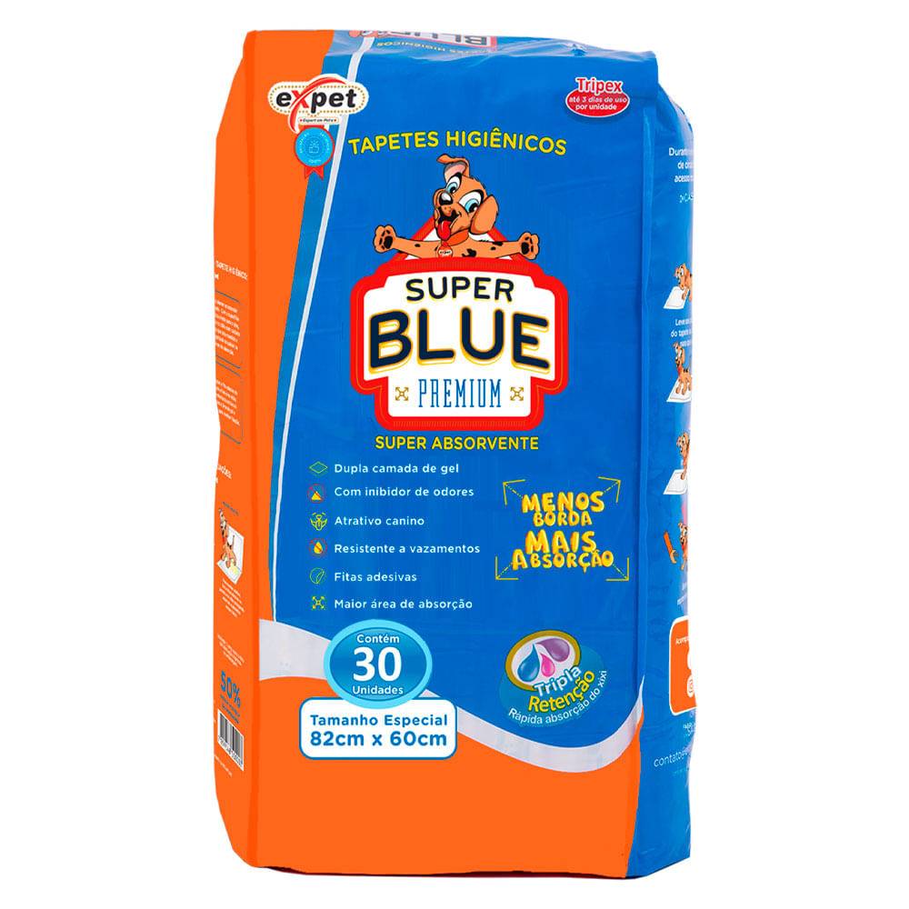 Expet tapete higiênico super blue premium menos borda mais absorção (30 unidades)