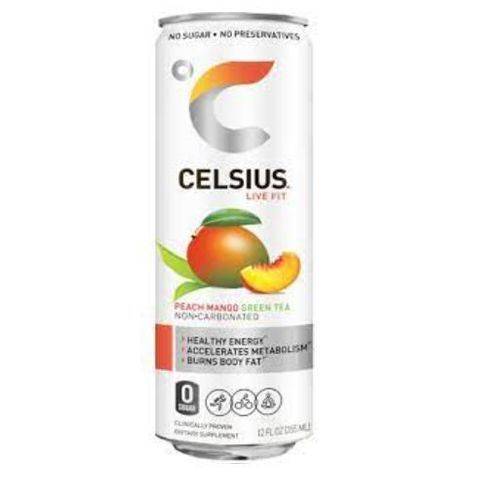 Celsius Peach Mango Green Tea 12oz Can