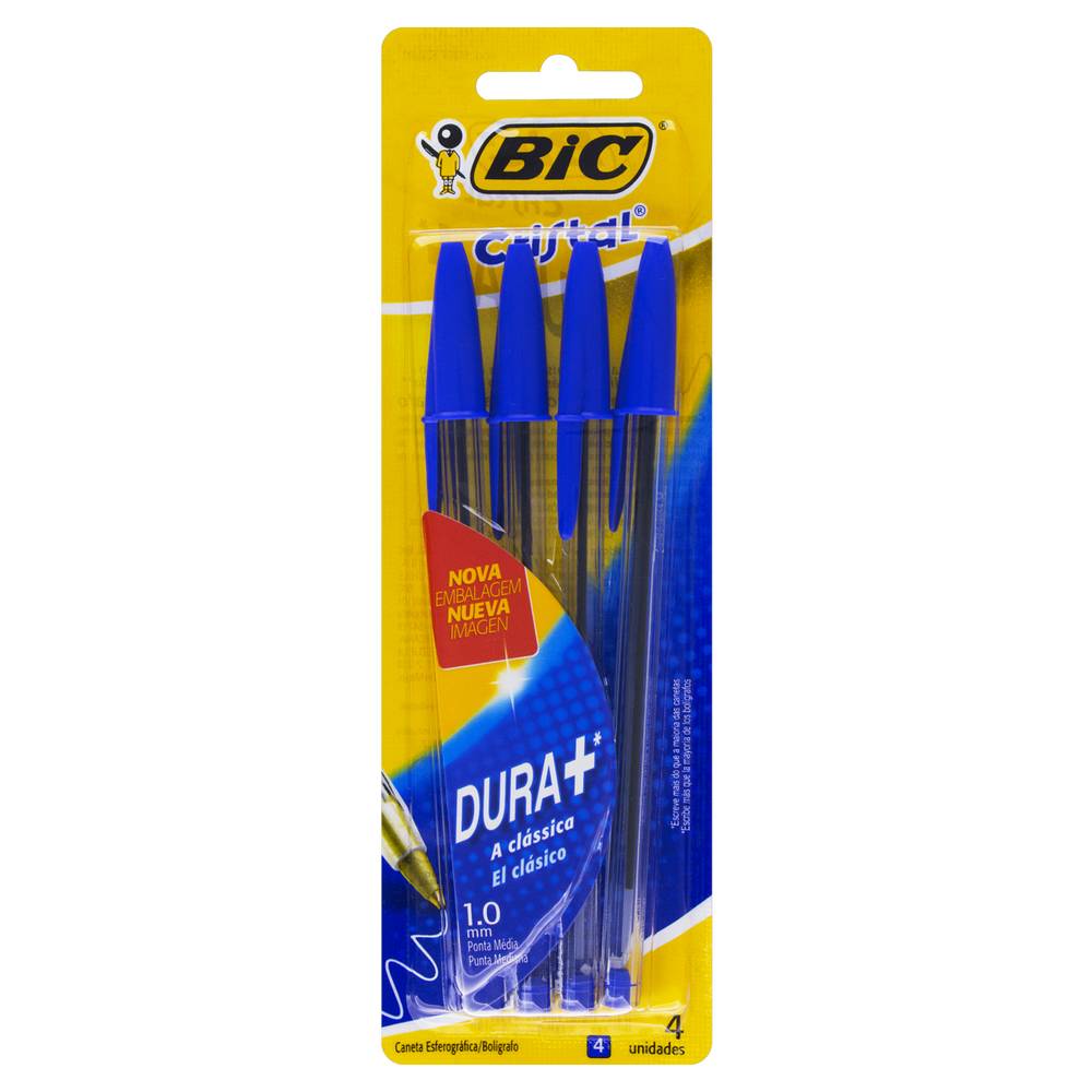 Bic caneta esferográfica 1.0mm cristal azul (4 un)