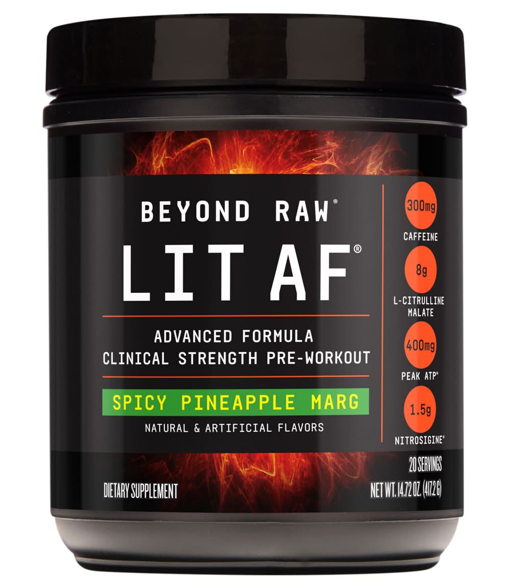 Beyond Raw Lit Af Advanced Formula Clinical Strength Pre-Workout Powder, Spicy Pineapple Marg (14.72 oz)