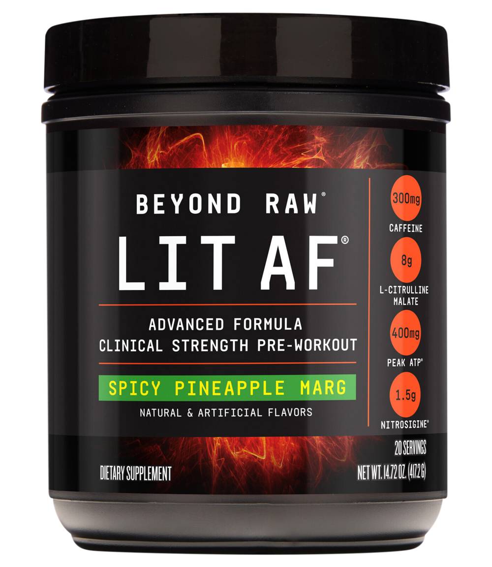 Beyond Raw Lit Af Advanced Formula Clinical Strength Pre-Workout, Spicy Pineapple Marg (14.72 oz)