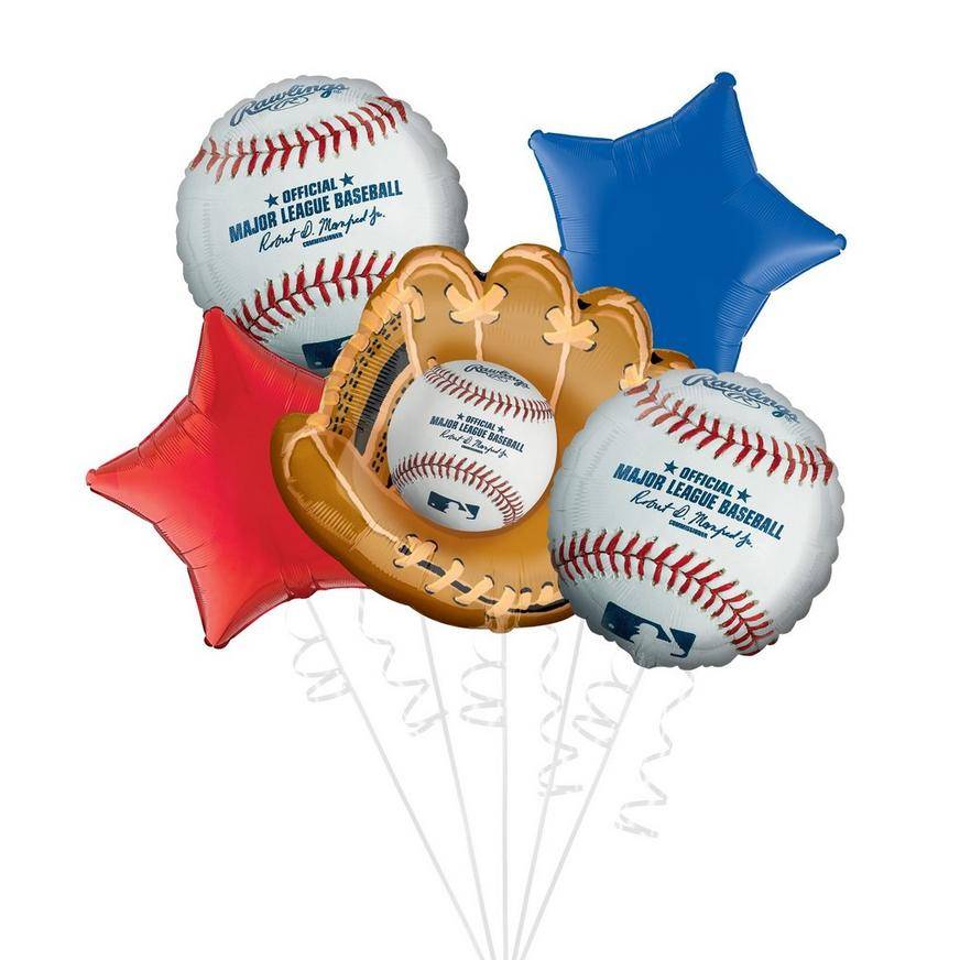 Uninflated Baseball Foil Balloon Bouquet, 5pc