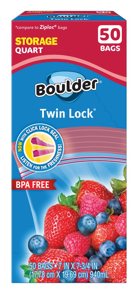 Boulder Canyon Twin Lock Quart Storage Bags, 7x7 3/4 in (50 ct)