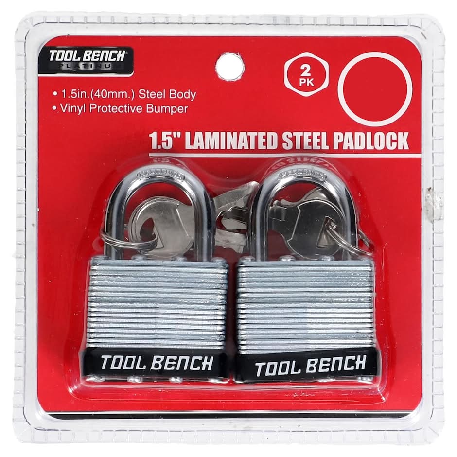 Tool Bench Laminated Steel Padlocks, 1.5 in (2 ct)