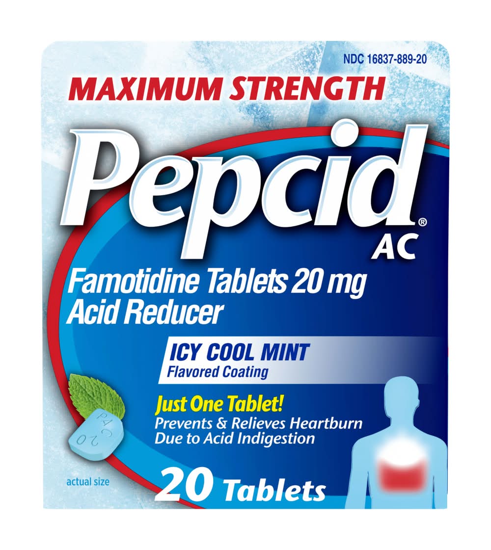 Pepcid Maximum Strength Famotidine Tablets 20 mg Acid Reducer, Icy Cool Mint (20 ct)