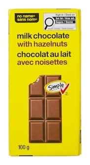 No name barre de chocolat au lait - milk chocolate bar (noisettes)