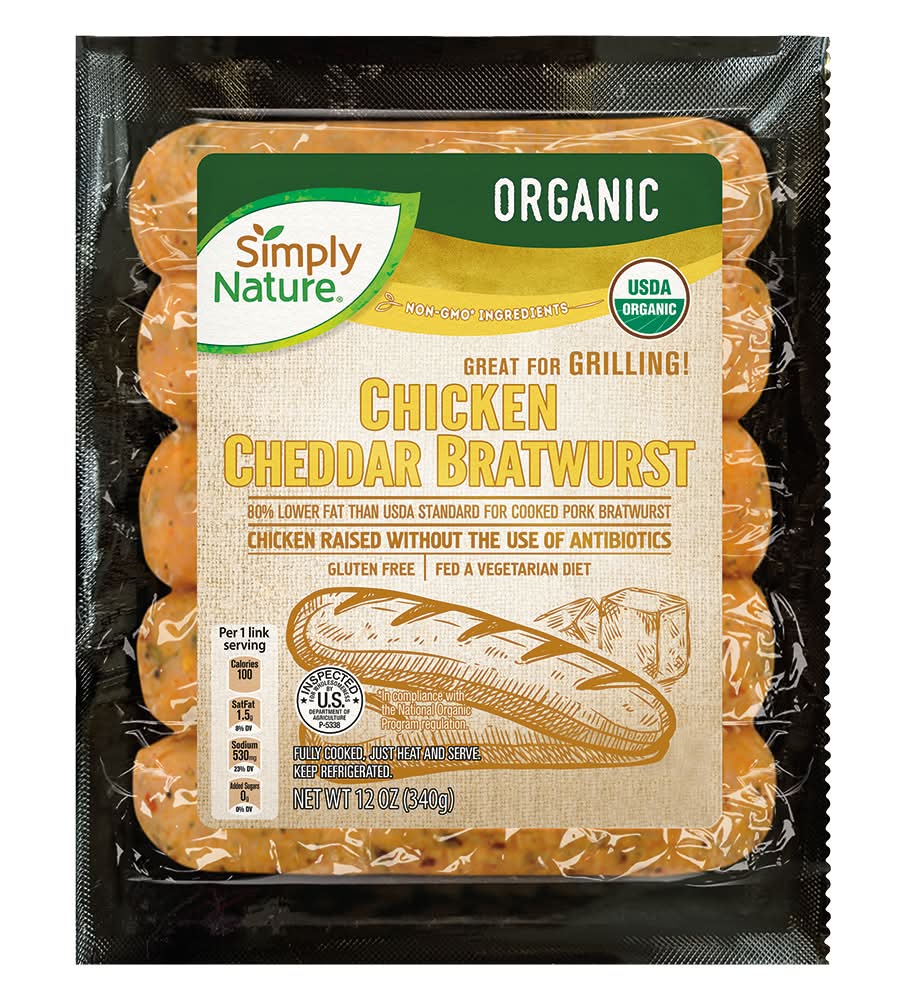 Simply Nature Chicken Bratwurst, Cheddar (12 oz)