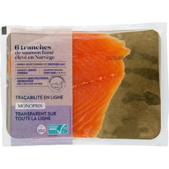 Monoprix Saumon Fum{ {Lev{ En Norv}Ge Asc La Barquette De 6 Tranches, 210 G