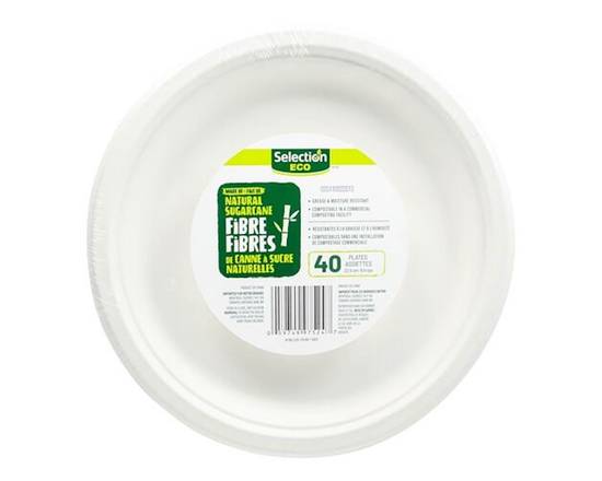 Selection · Assiettes fibres de canne à sucre naturelles - Natural sugarcane fibre plates 22.5 cm (40 units)