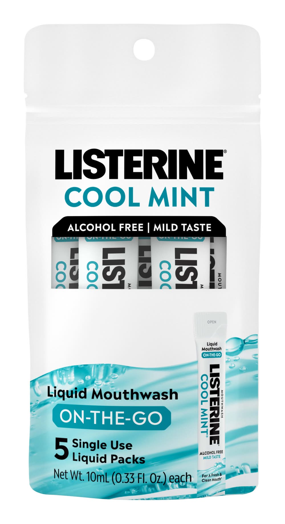Listerine On-The-Go Liquid Mouthwash, Cool Mint (5 x 0.33 fl oz)