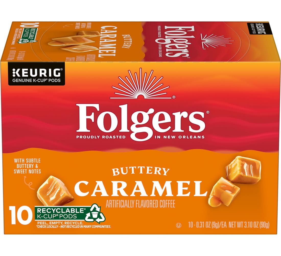 Folgers Coffee K Cup Pods, Buttery Caramel (3.1 oz, 10 ct)